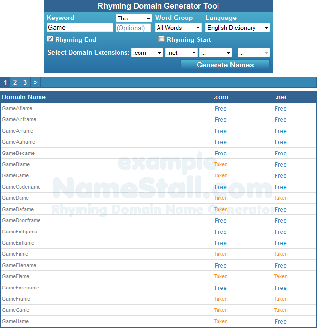 Generator names domain