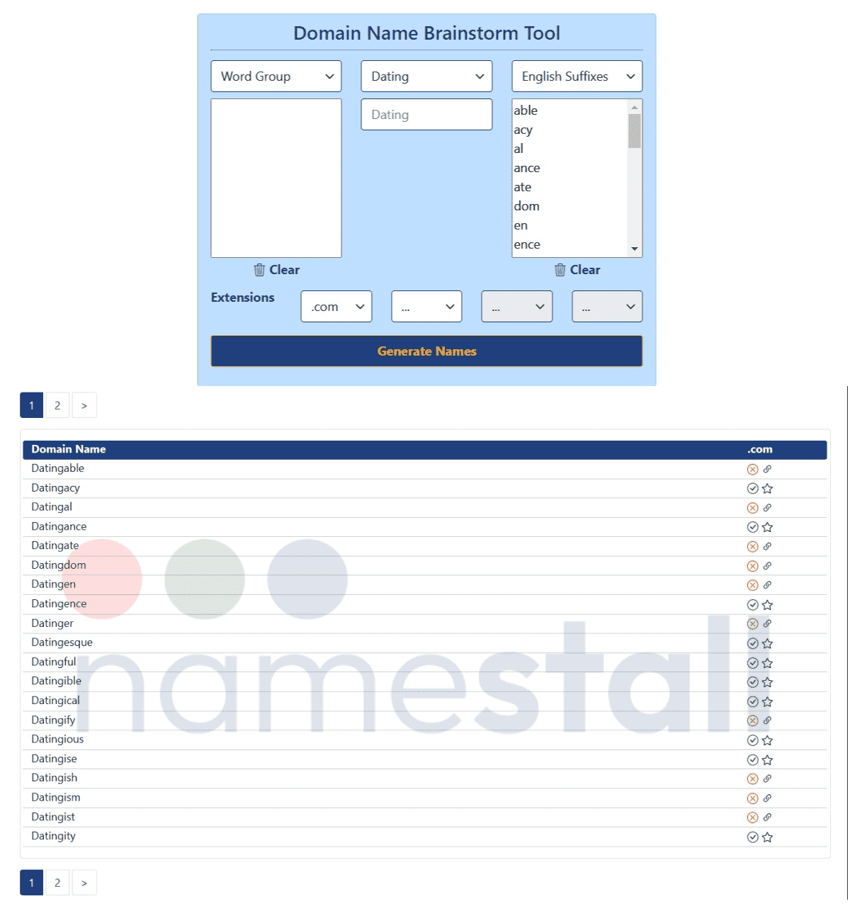 Example of Brandable Doamin Brainstorm