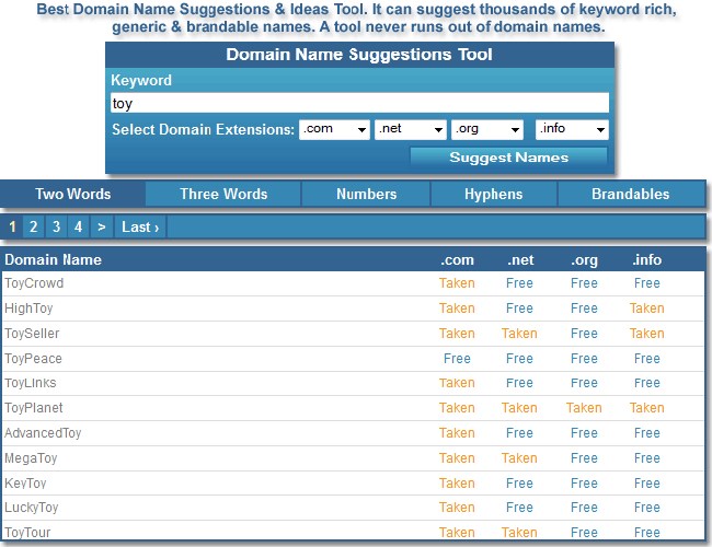 domain name suggestions tool