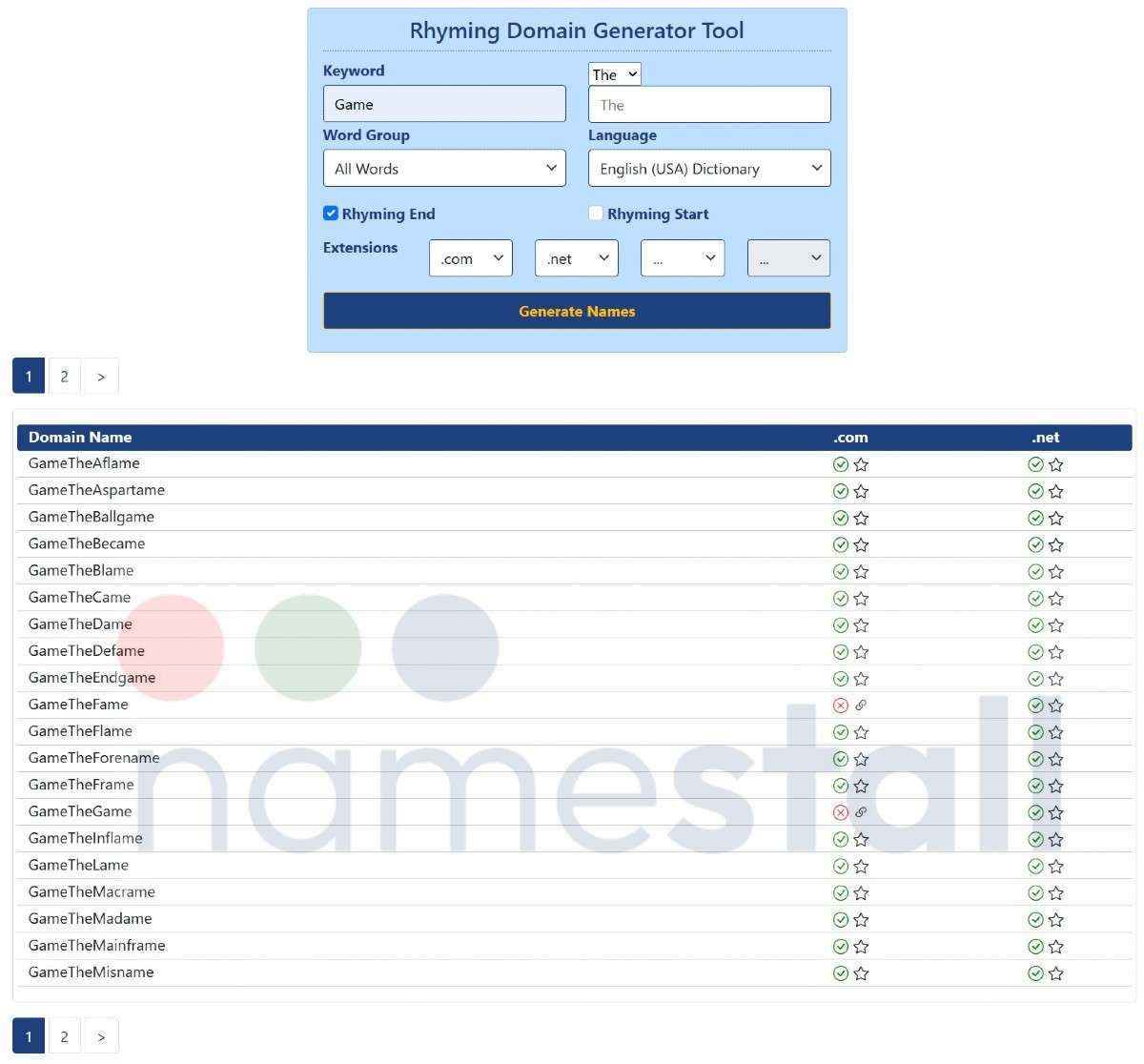 Rhyming Domain Name Generator