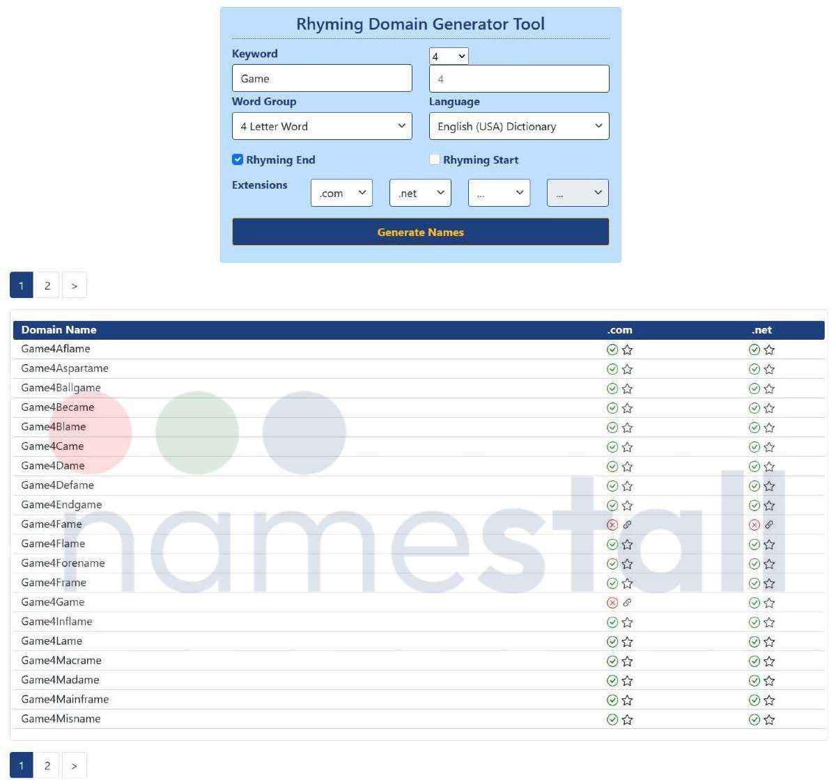 Rhyming Domain Name Generator languages | NameStall