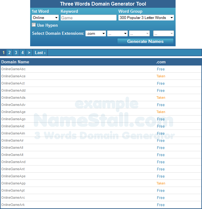 Three Words Domain Generator